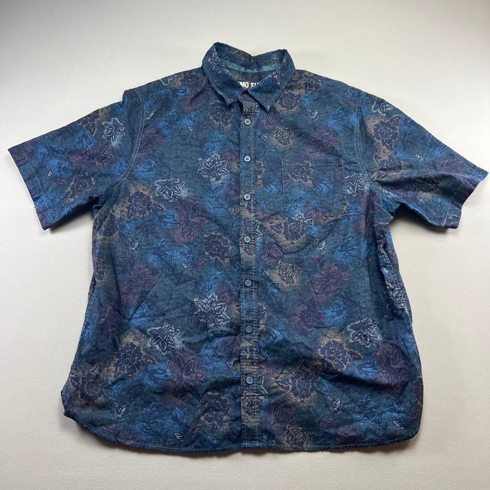 Mossimo Supply Co. Shirt Mens 2XL Blue Floral Cotton Short Sleeve Button Up